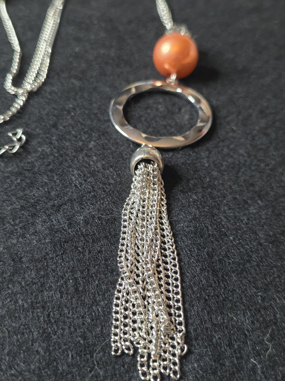 paparazzi Orange Bead Silver Circle Tassel Necklace with Matching Earrings B41